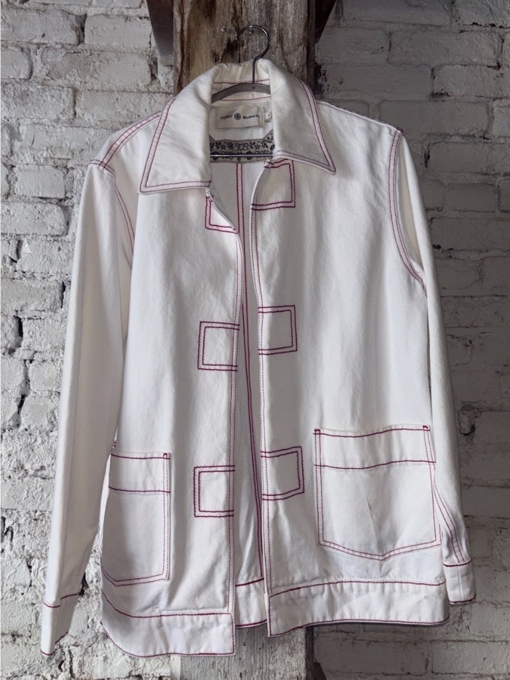 Tory Burch White Jacket with Red Contrast Stitching